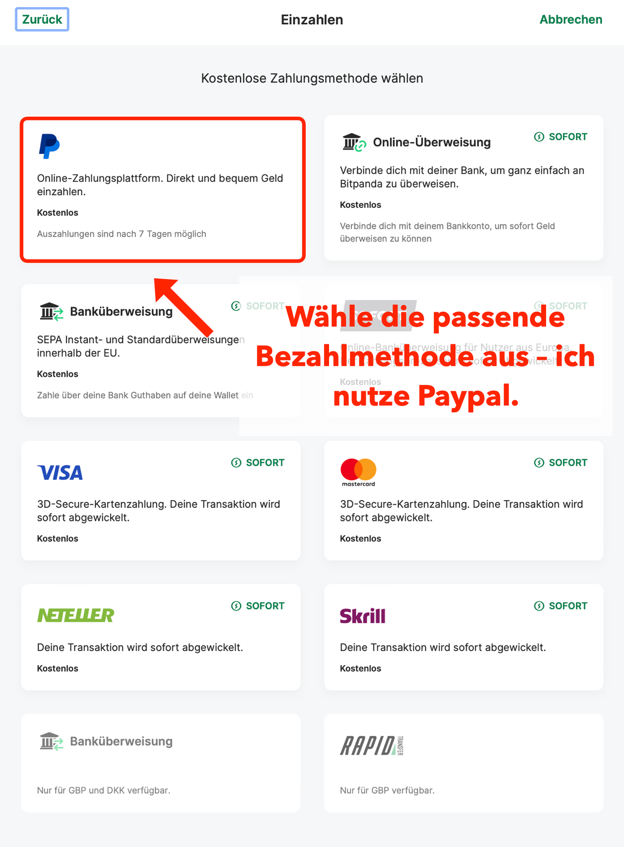 Bitpanda deposit by PayPal