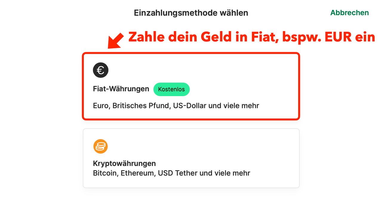 Enter money from Bitpanda